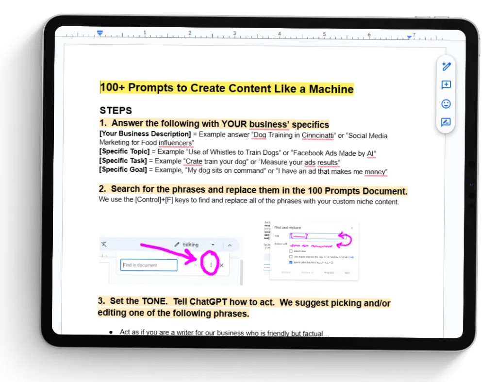 AI prompts document bonus displayed on a tablet
